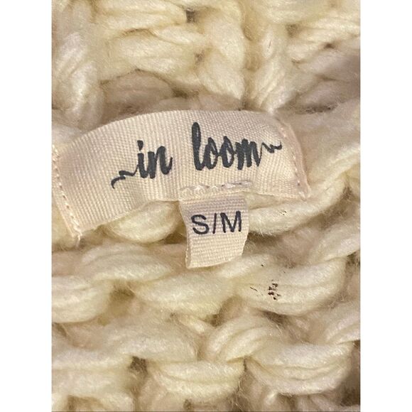 In Loom Chunky Knit Cardigan Sweater Cream Acrylic Open Front Women’s S/M Boho C - Picture 4 of 6